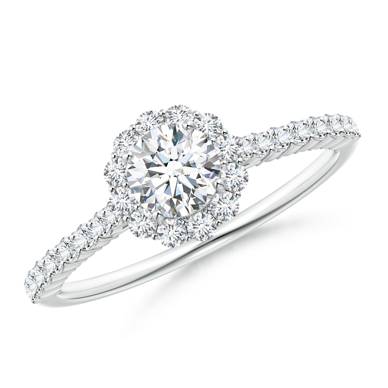 4.8mm GVS2 Classic Round Diamond Halo Ring with Accents in P950 Platinum