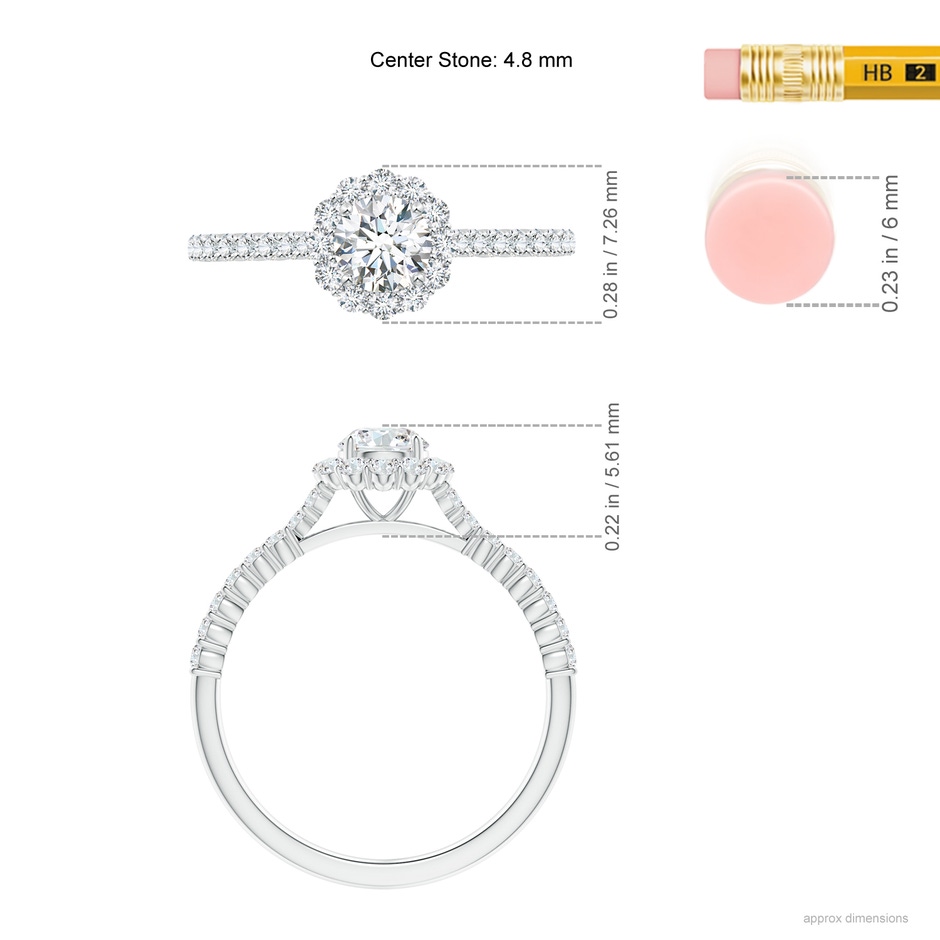 4.8mm GVS2 Classic Round Diamond Halo Ring with Accents in P950 Platinum ruler
