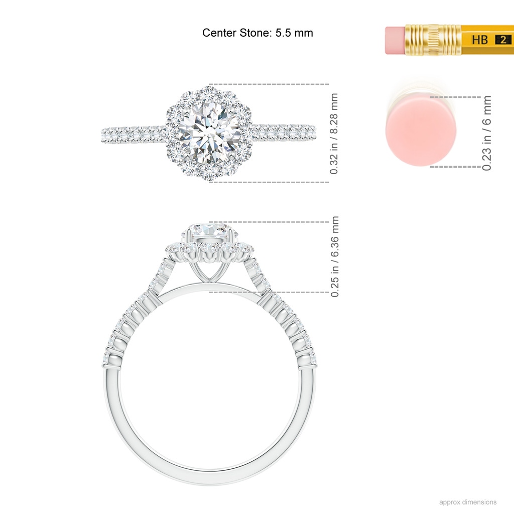 5.5mm GVS2 Classic Round Diamond Halo Ring with Accents in P950 Platinum Ruler