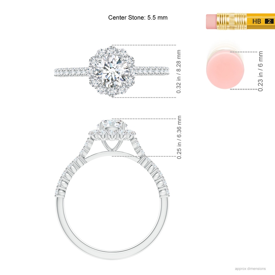 5.5mm GVS2 Classic Round Diamond Halo Ring with Accents in White Gold ruler