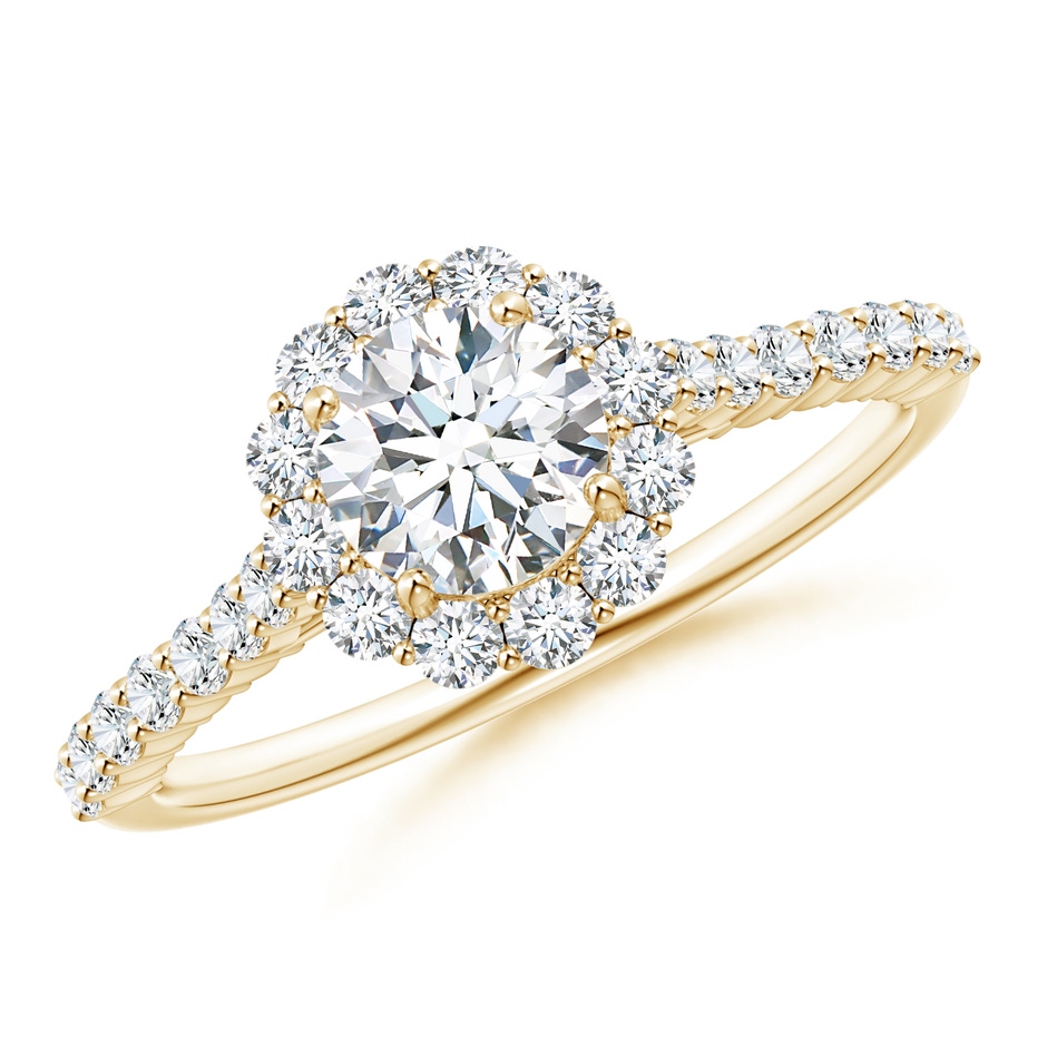 5.5mm GVS2 Classic Round Diamond Halo Ring with Accents in Yellow Gold 