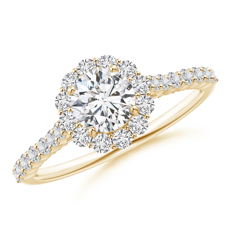 5.5mm HSI2 Classic Round Diamond Halo Ring with Accents in Yellow Gold 