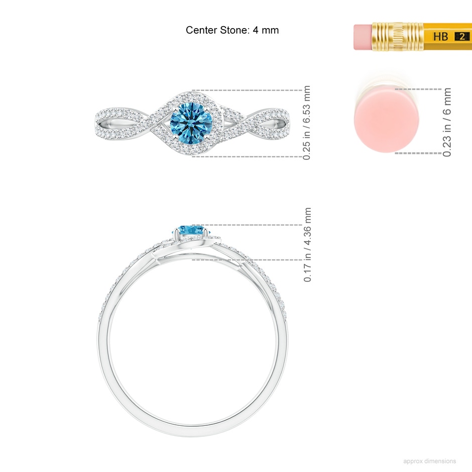 4mm AAAA Criss Cross Infinity Halo Fancy Intense Blue Diamond Ring in P950 Platinum ruler