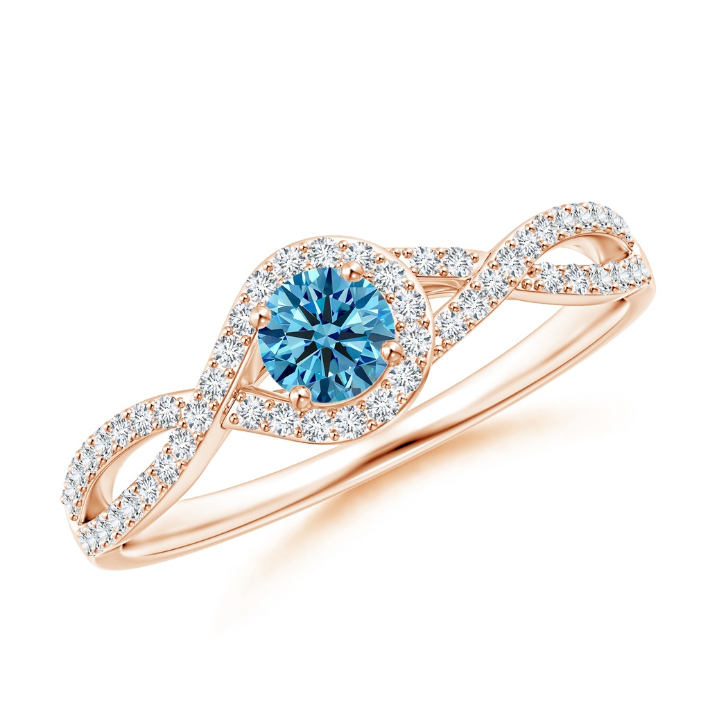 4mm AAAA Criss Cross Infinity Halo Fancy Intense Blue Diamond Ring in Rose Gold