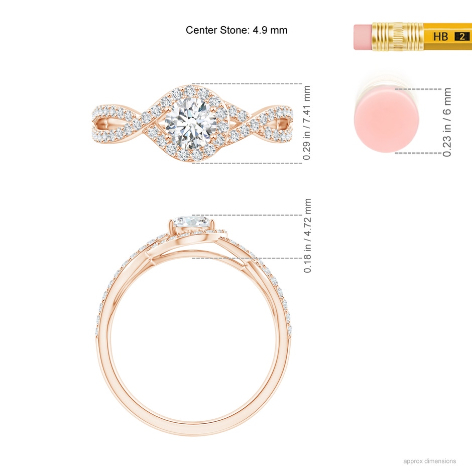 4.9mm GVS2 Criss Cross Infinity Halo Diamond Ring in Rose Gold ruler