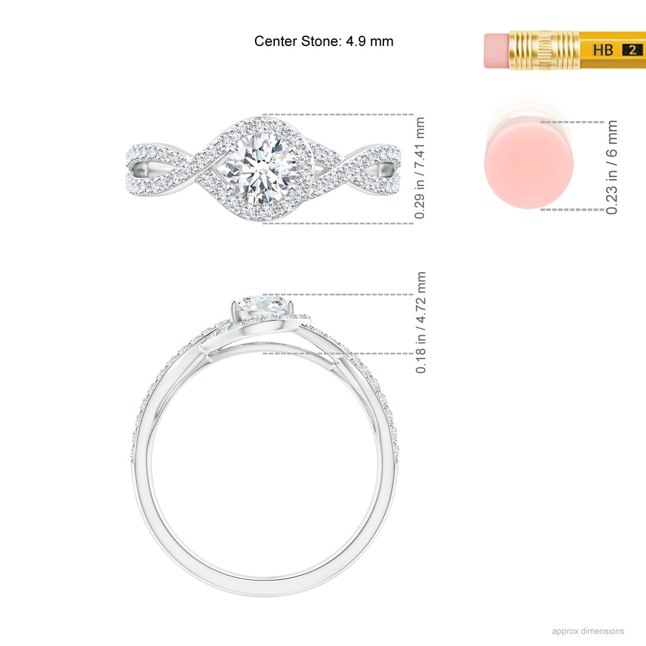 4.9mm GVS2 Criss Cross Infinity Halo Diamond Ring in White Gold ruler