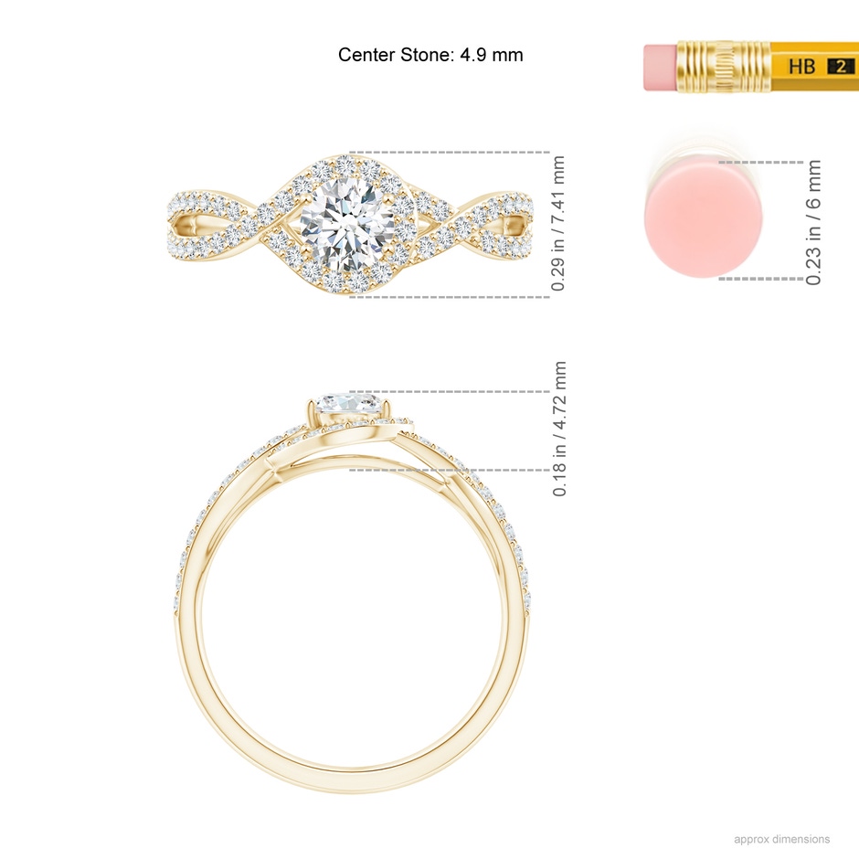 4.9mm GVS2 Criss Cross Infinity Halo Diamond Ring in Yellow Gold ruler