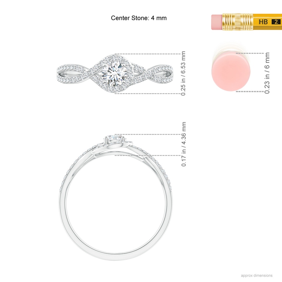 4mm GVS2 Criss Cross Infinity Halo Diamond Ring in White Gold ruler