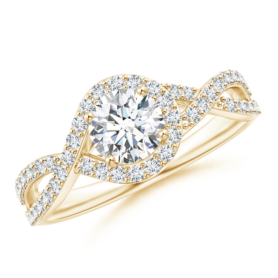 5.6mm GVS2 Criss Cross Infinity Halo Diamond Ring in Yellow Gold 