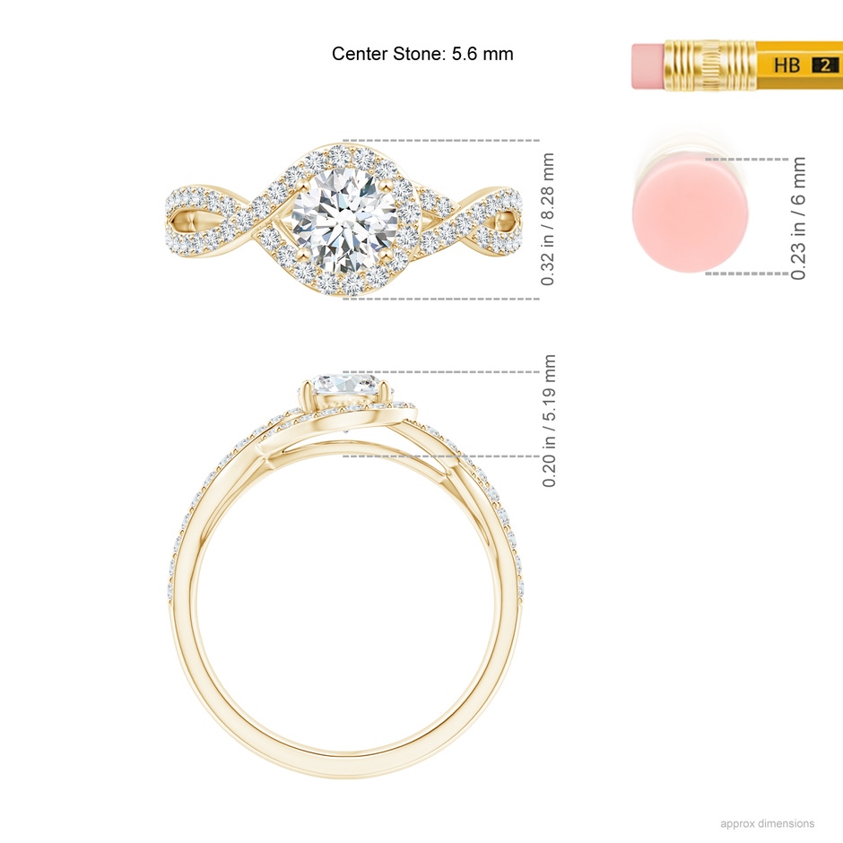 5.6mm GVS2 Criss Cross Infinity Halo Diamond Ring in Yellow Gold ruler
