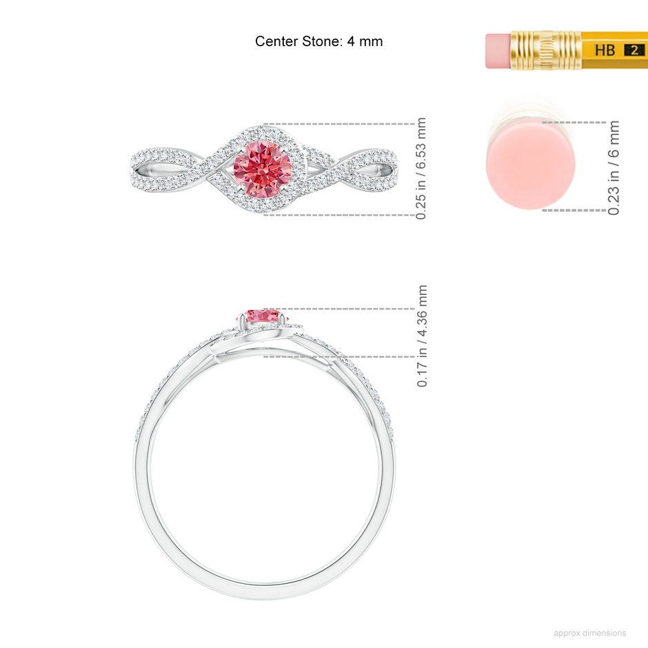 4mm AAAA Criss Cross Infinity Halo Fancy Intense Pink Diamond Ring in P950 Platinum ruler