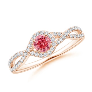 4mm AAAA Criss Cross Infinity Halo Fancy Intense Pink Diamond Ring in Rose Gold