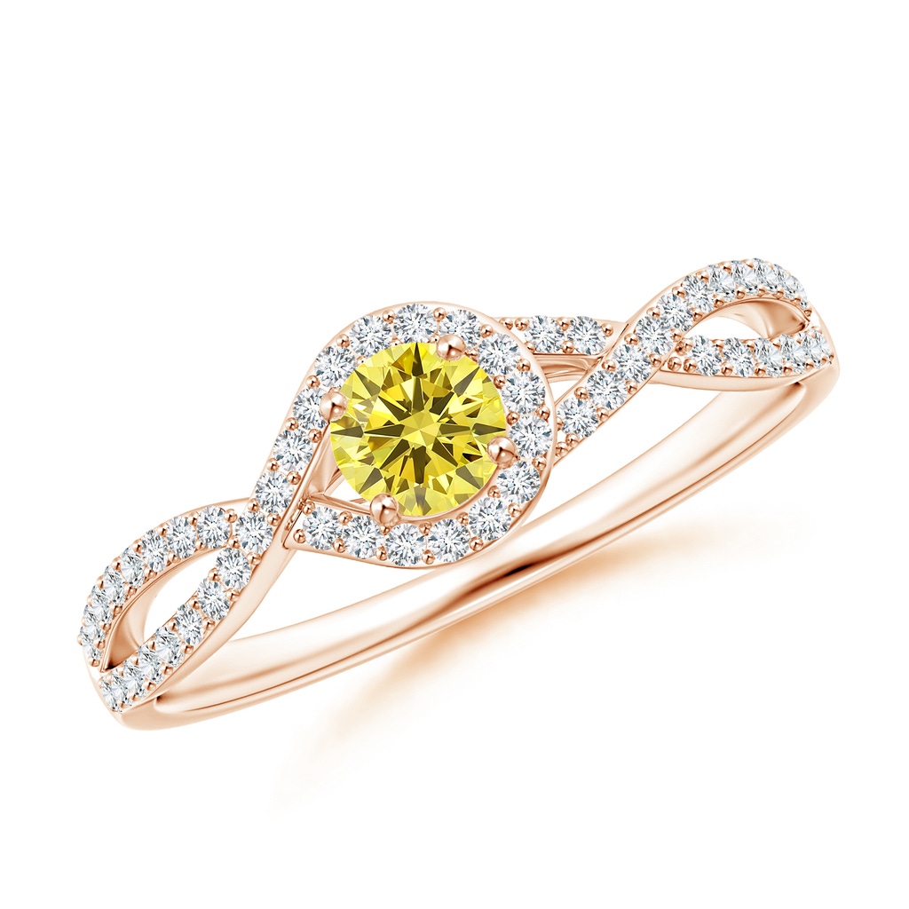 4mm AAAA Criss Cross Infinity Halo Fancy Intense Yellow Diamond Ring in Rose Gold