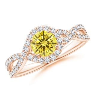 5.6mm AAAA Criss Cross Infinity Halo Fancy Intense Yellow Diamond Ring in 9K Rose Gold