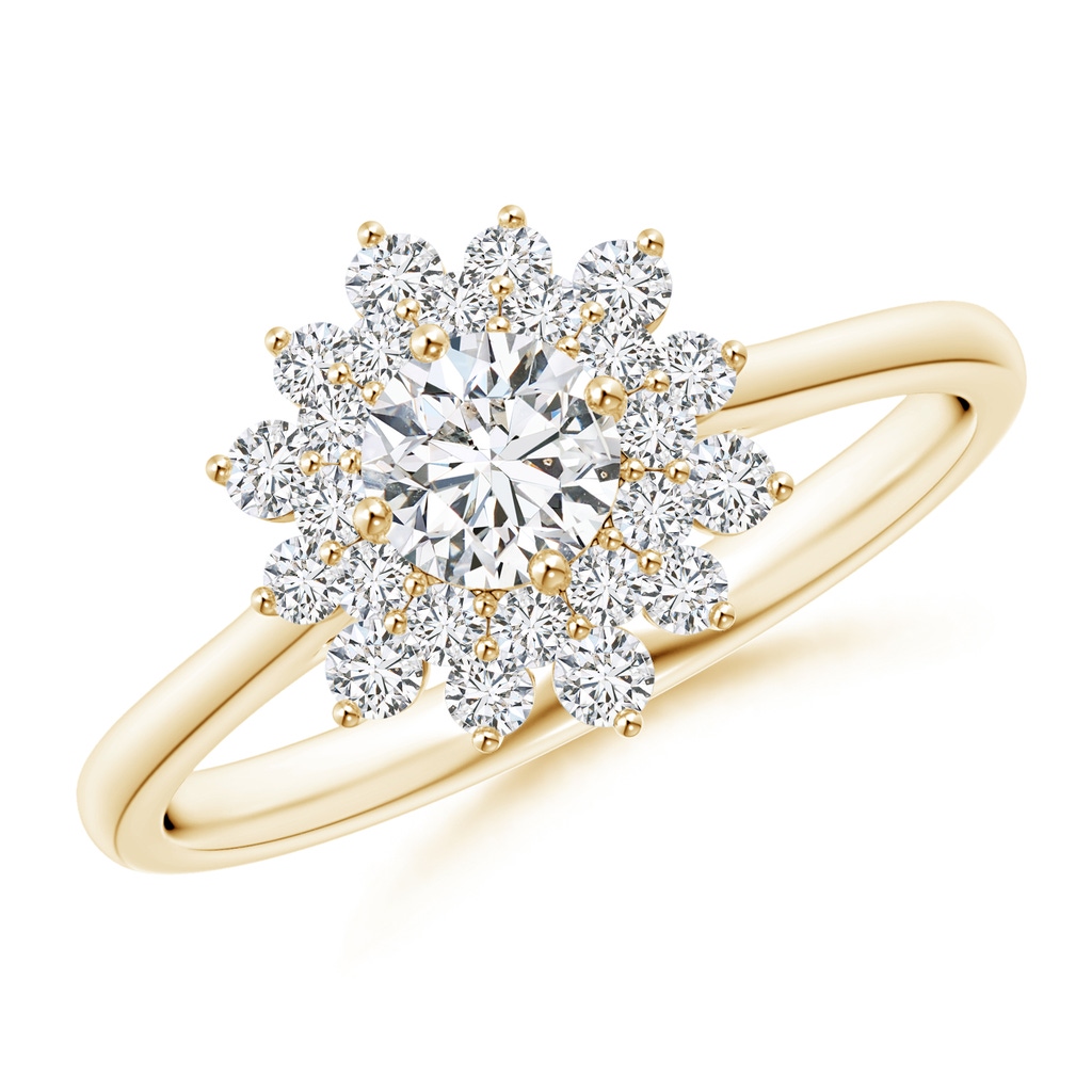 4.6mm HSI2 Classic Double Floral Halo Diamond Ring in Yellow Gold 