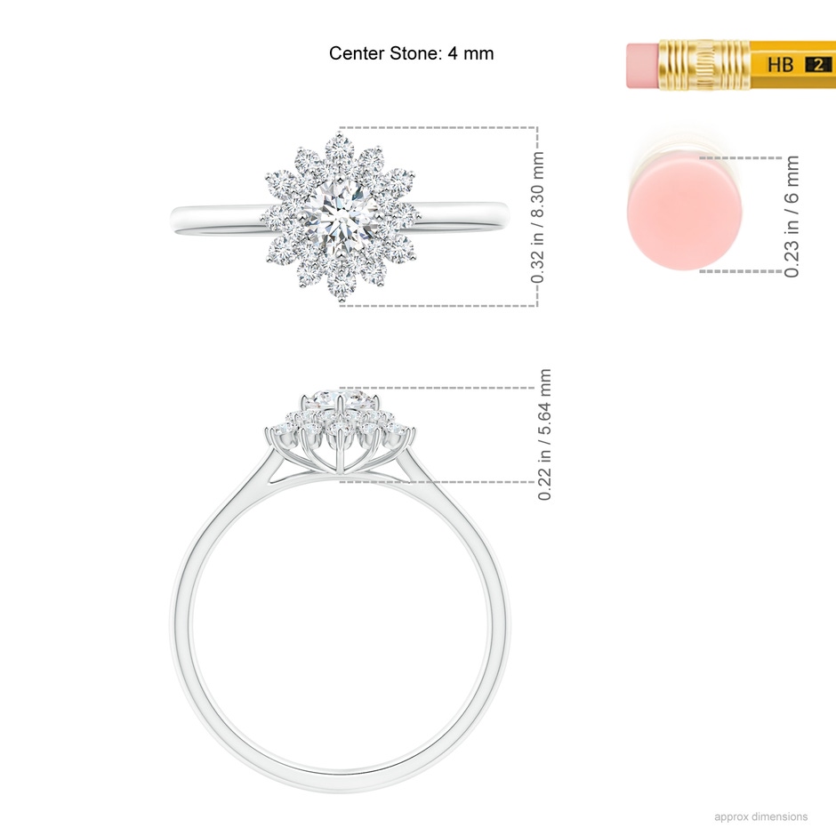 4mm GVS2 Classic Double Floral Halo Diamond Ring in P950 Platinum ruler