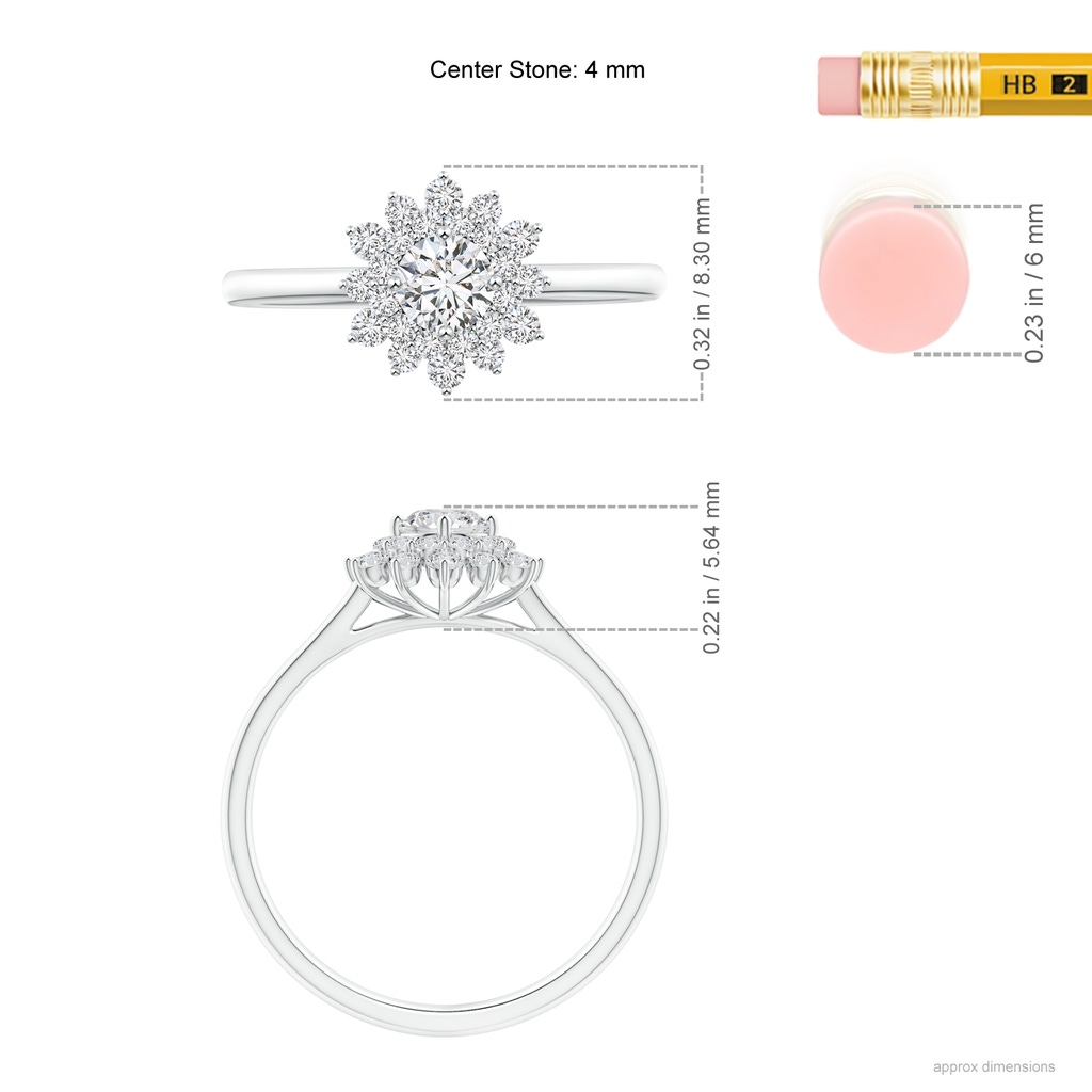 4mm HSI2 Classic Double Floral Halo Diamond Ring in White Gold Ruler