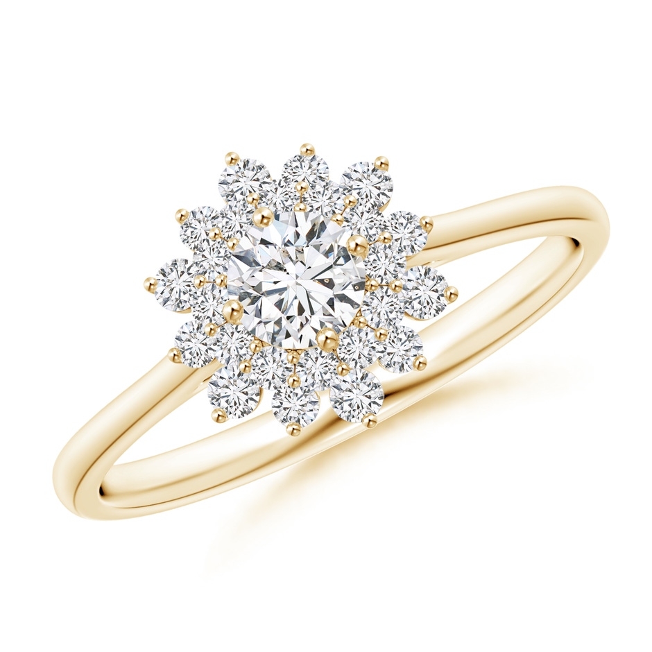 4mm HSI2 Classic Double Floral Halo Diamond Ring in Yellow Gold 