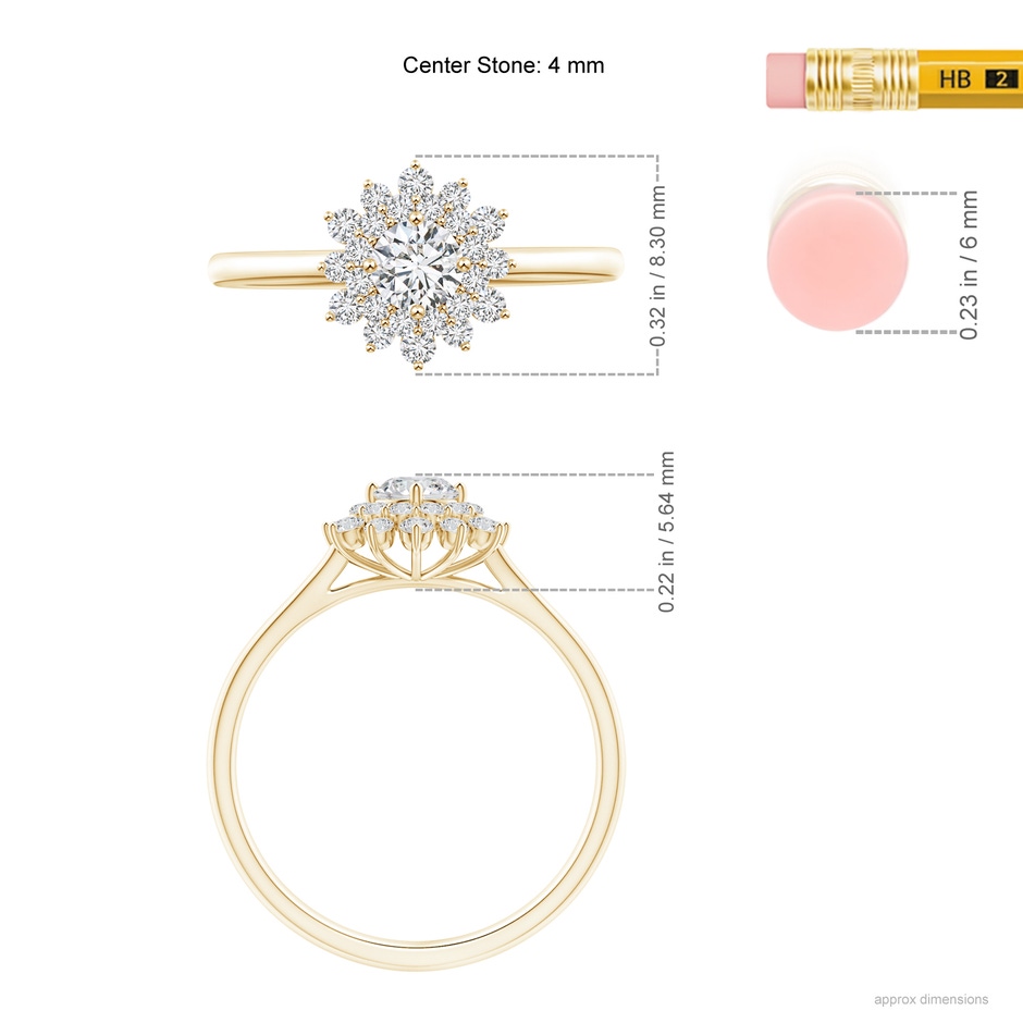 4mm HSI2 Classic Double Floral Halo Diamond Ring in Yellow Gold ruler