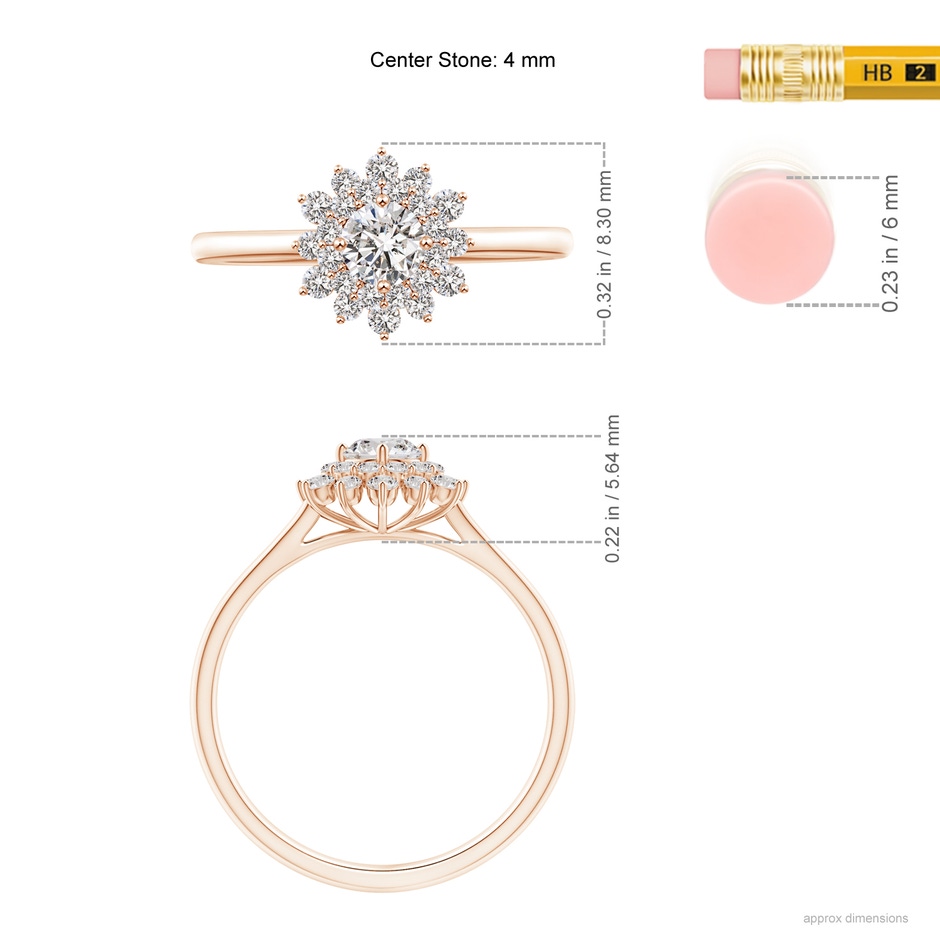4mm IJI1I2 Classic Double Floral Halo Diamond Ring in Rose Gold ruler
