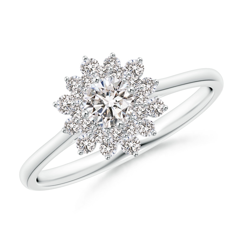 4mm IJI1I2 Classic Double Floral Halo Diamond Ring in White Gold 
