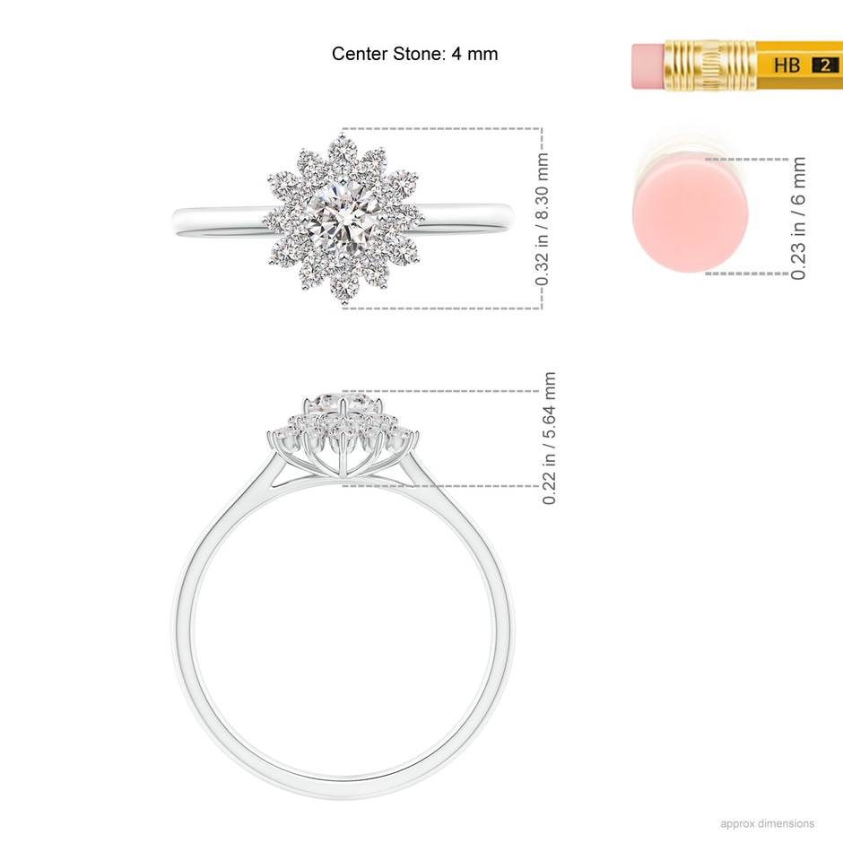 4mm IJI1I2 Classic Double Floral Halo Diamond Ring in White Gold ruler