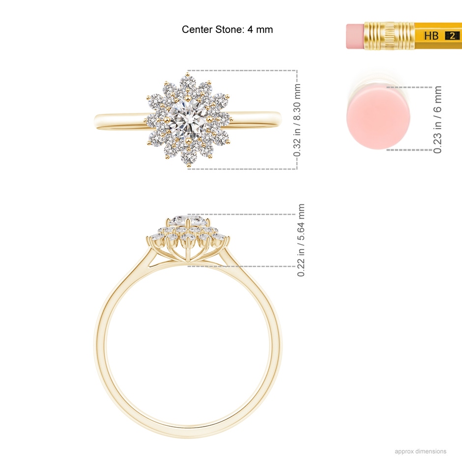 4mm IJI1I2 Classic Double Floral Halo Diamond Ring in Yellow Gold ruler