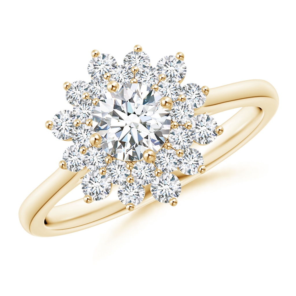 5.1mm GVS2 Classic Double Floral Halo Diamond Ring in Yellow Gold