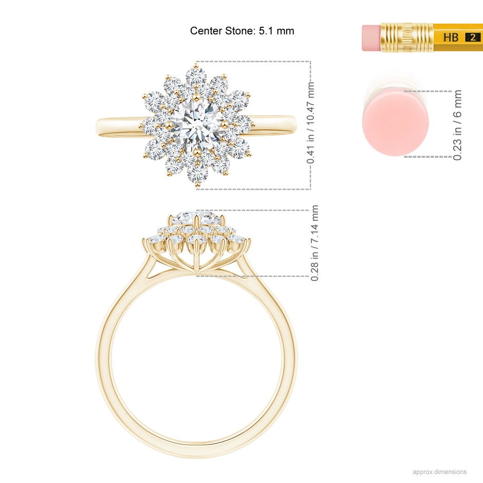 5.1mm GVS2 Classic Double Floral Halo Diamond Ring in Yellow Gold ruler