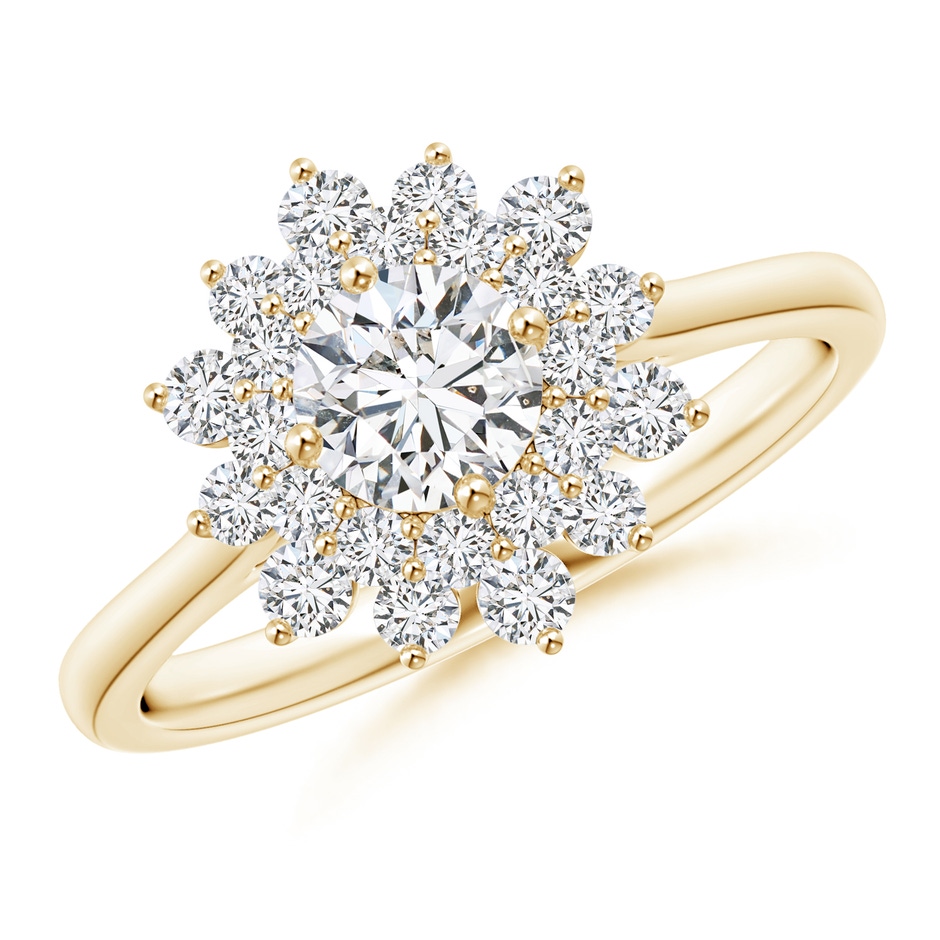 5.1mm HSI2 Classic Double Floral Halo Diamond Ring in Yellow Gold 