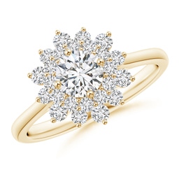 5.1mm HSI2 Classic Double Floral Halo Diamond Ring in Yellow Gold