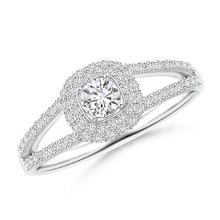 3.7mm HSI2 Cushion Halo Diamond Ring with Accented Split Shank in White Gold