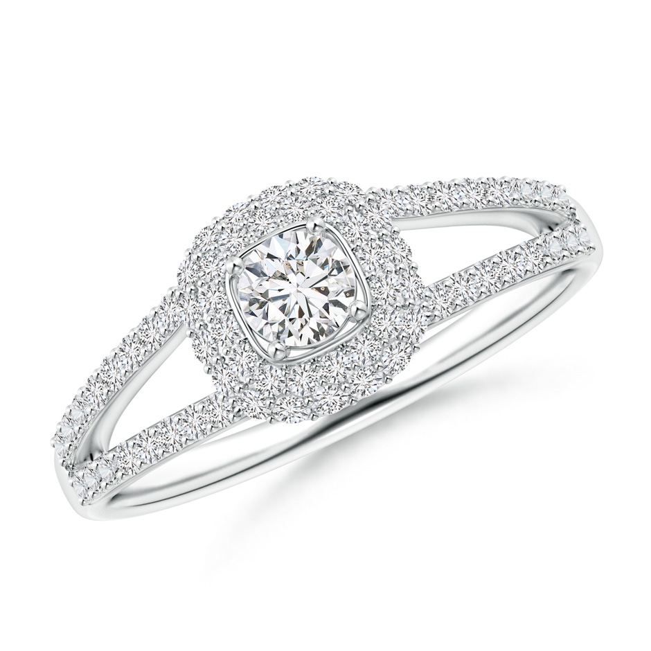 3.7mm HSI2 Cushion Halo Diamond Ring with Accented Split Shank in White Gold 