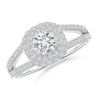 4.7mm HSI2 Cushion Halo Diamond Ring with Accented Split Shank in White Gold