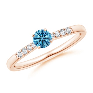 4.1mm AAAA Solitaire Fancy Intense Blue Diamond Tapered Shank Engagement Ring with Accents in Rose Gold