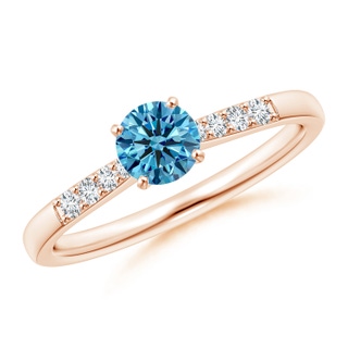 4.9mm AAAA Solitaire Fancy Intense Blue Diamond Tapered Shank Engagement Ring with Accents in Rose Gold