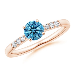 5.6mm AAAA Solitaire Fancy Intense Blue Diamond Tapered Shank Engagement Ring with Accents in 18K Rose Gold