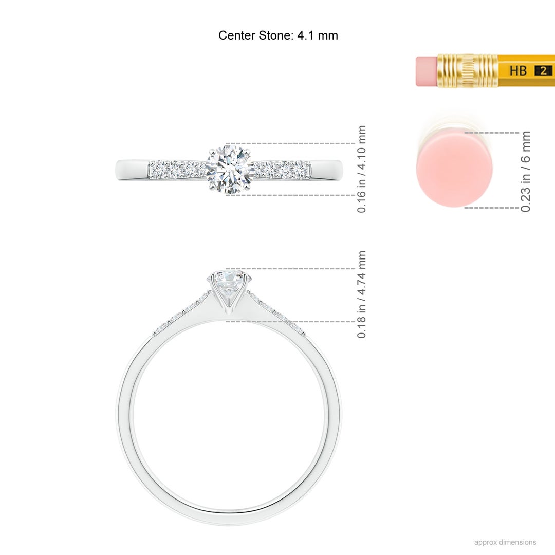 4.1mm GVS2 Solitaire Diamond Tapered Shank Engagement Ring with Accents in White Gold - ruler