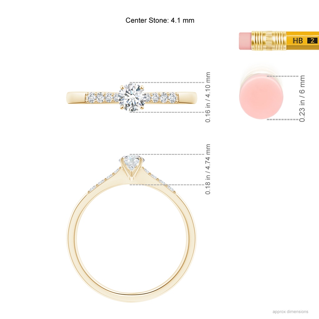 4.1mm GVS2 Solitaire Diamond Tapered Shank Engagement Ring with Accents in Yellow Gold Ruler