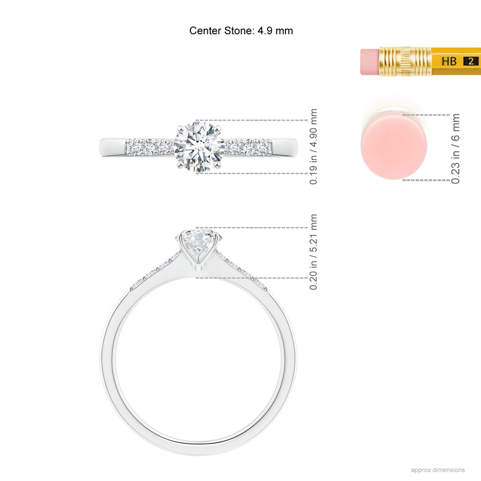 4.9mm GVS2 Solitaire Diamond Tapered Shank Engagement Ring with Accents in P950 Platinum ruler