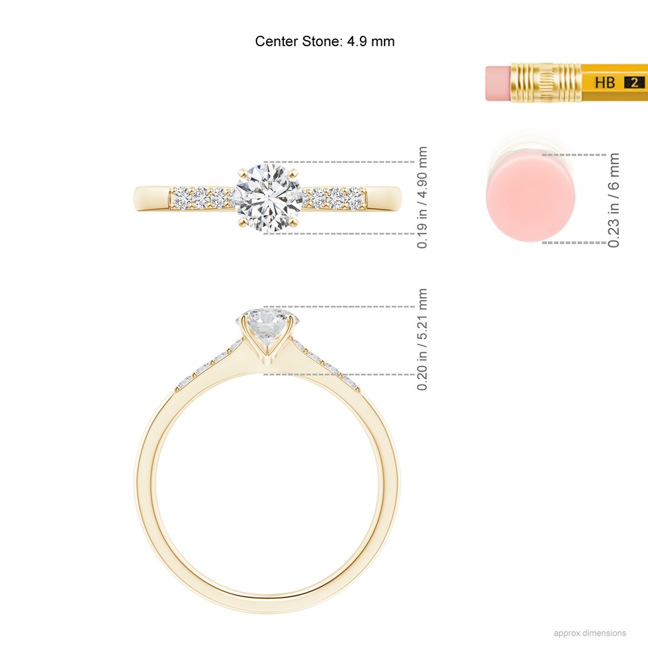 4.9mm HSI2 Solitaire Diamond Tapered Shank Engagement Ring with Accents in Yellow Gold ruler