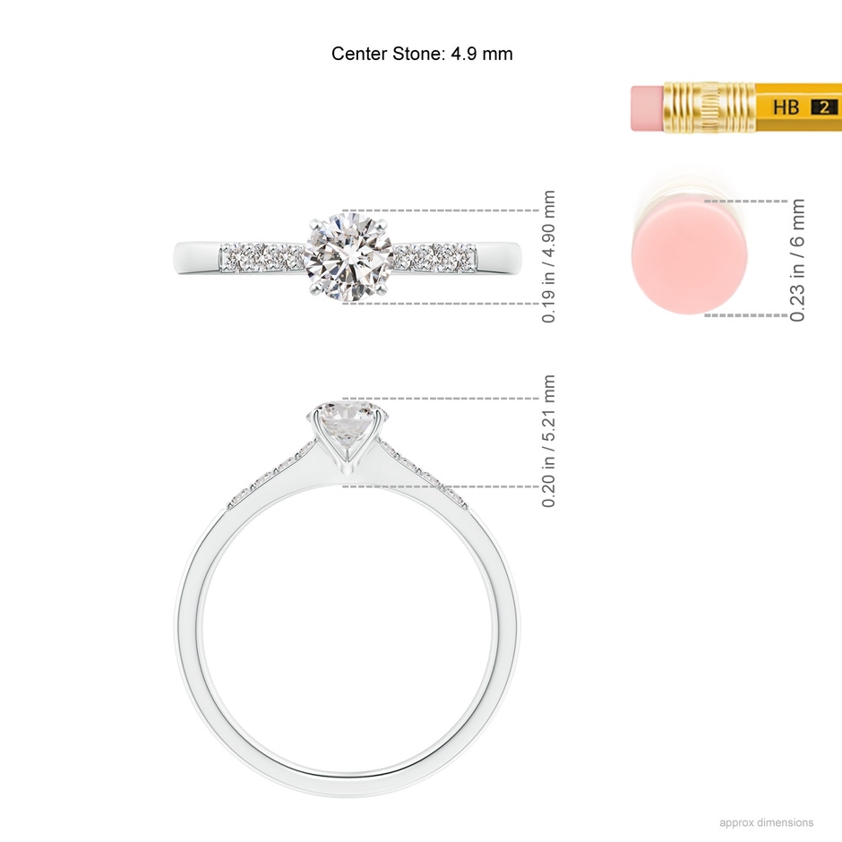 4.9mm IJI1I2 Solitaire Diamond Tapered Shank Engagement Ring with Accents in White Gold ruler