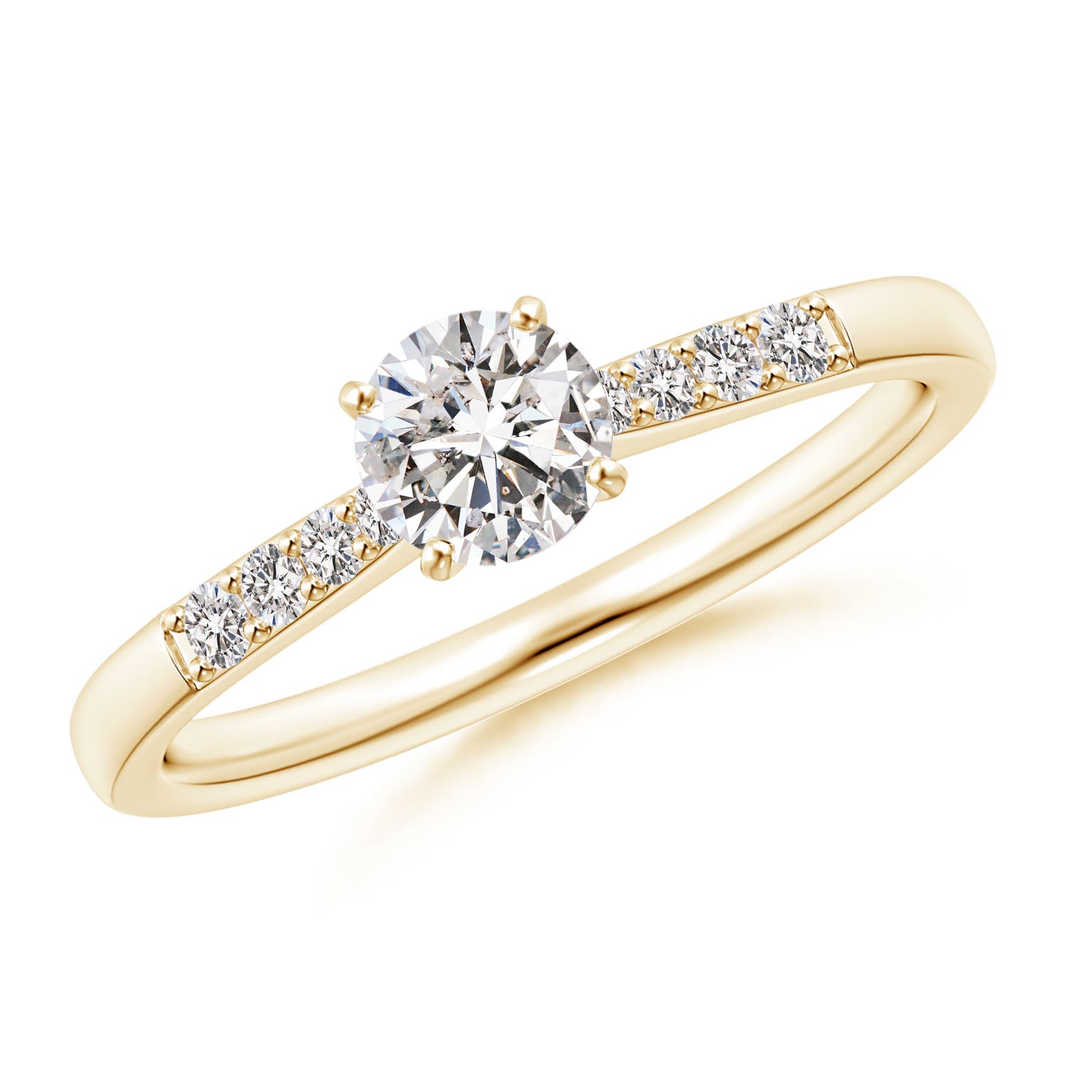 4.9mm IJI1I2 Solitaire Diamond Tapered Shank Engagement Ring with Accents in Yellow Gold