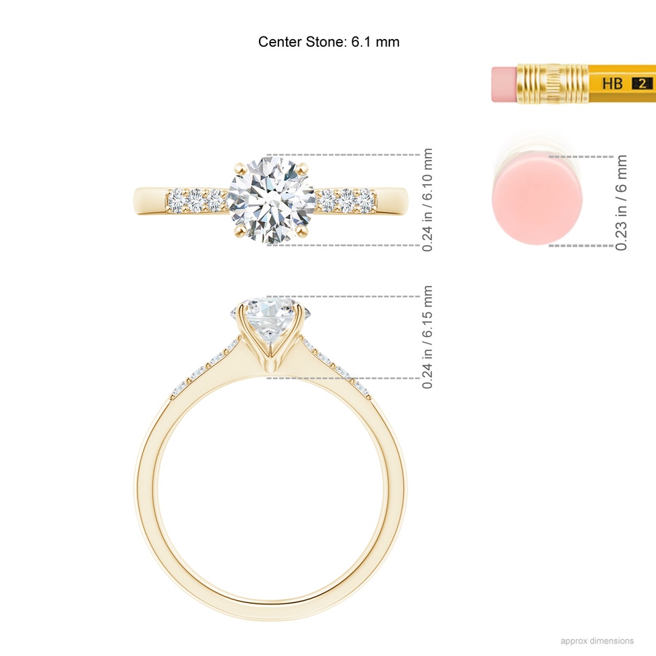 6.1mm GVS2 Solitaire Diamond Tapered Shank Engagement Ring with Accents in Yellow Gold ruler