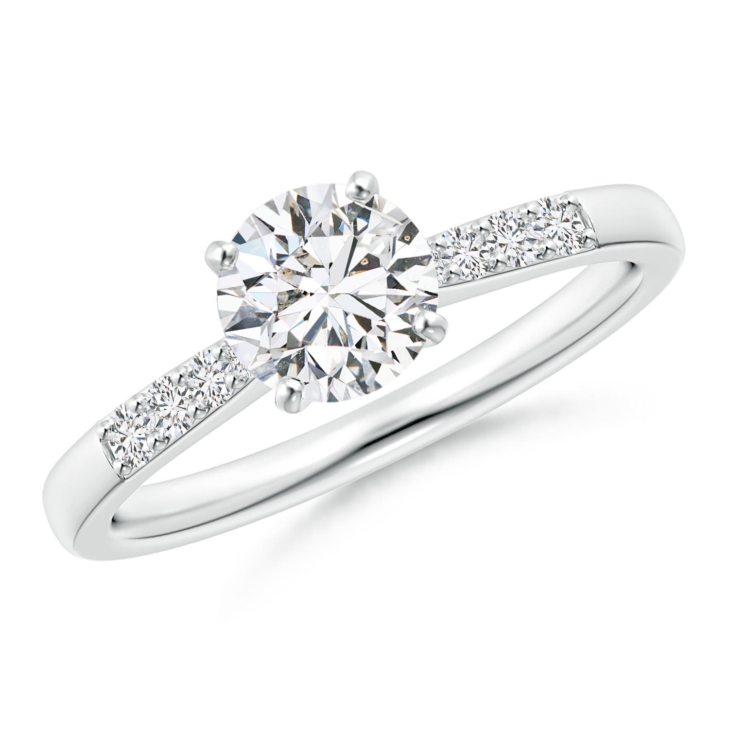 6.1mm HSI2 Solitaire Diamond Tapered Shank Engagement Ring with Accents in White Gold