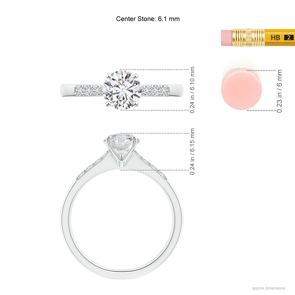6.1mm HSI2 Solitaire Diamond Tapered Shank Engagement Ring with Accents in White Gold ruler