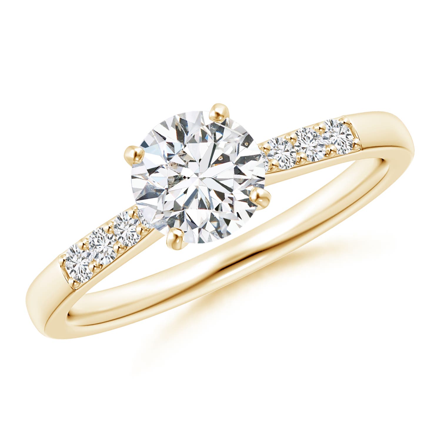 6.1mm HSI2 Solitaire Diamond Tapered Shank Engagement Ring with Accents in Yellow Gold