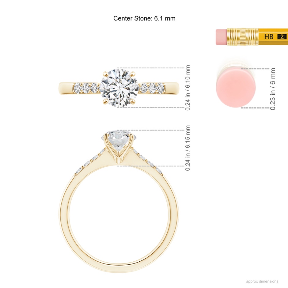 6.1mm HSI2 Solitaire Diamond Tapered Shank Engagement Ring with Accents in Yellow Gold ruler