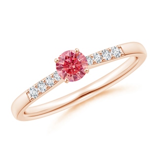 4.1mm AAAA Solitaire Fancy Intense Pink Diamond Tapered Shank Engagement Ring with Accents in 9K Rose Gold