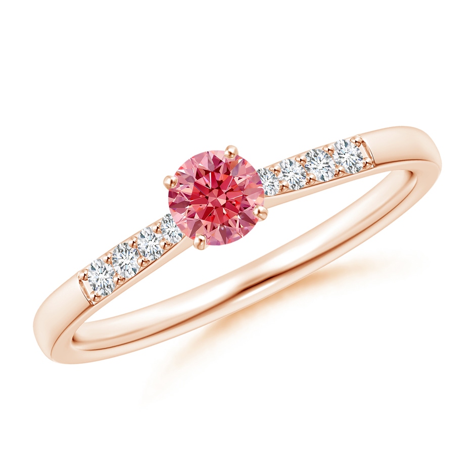4.1mm AAAA Solitaire Fancy Intense Pink Diamond Tapered Shank Engagement Ring with Accents in Rose Gold 